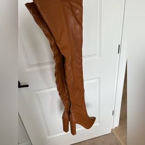 Thigh high cognac boot